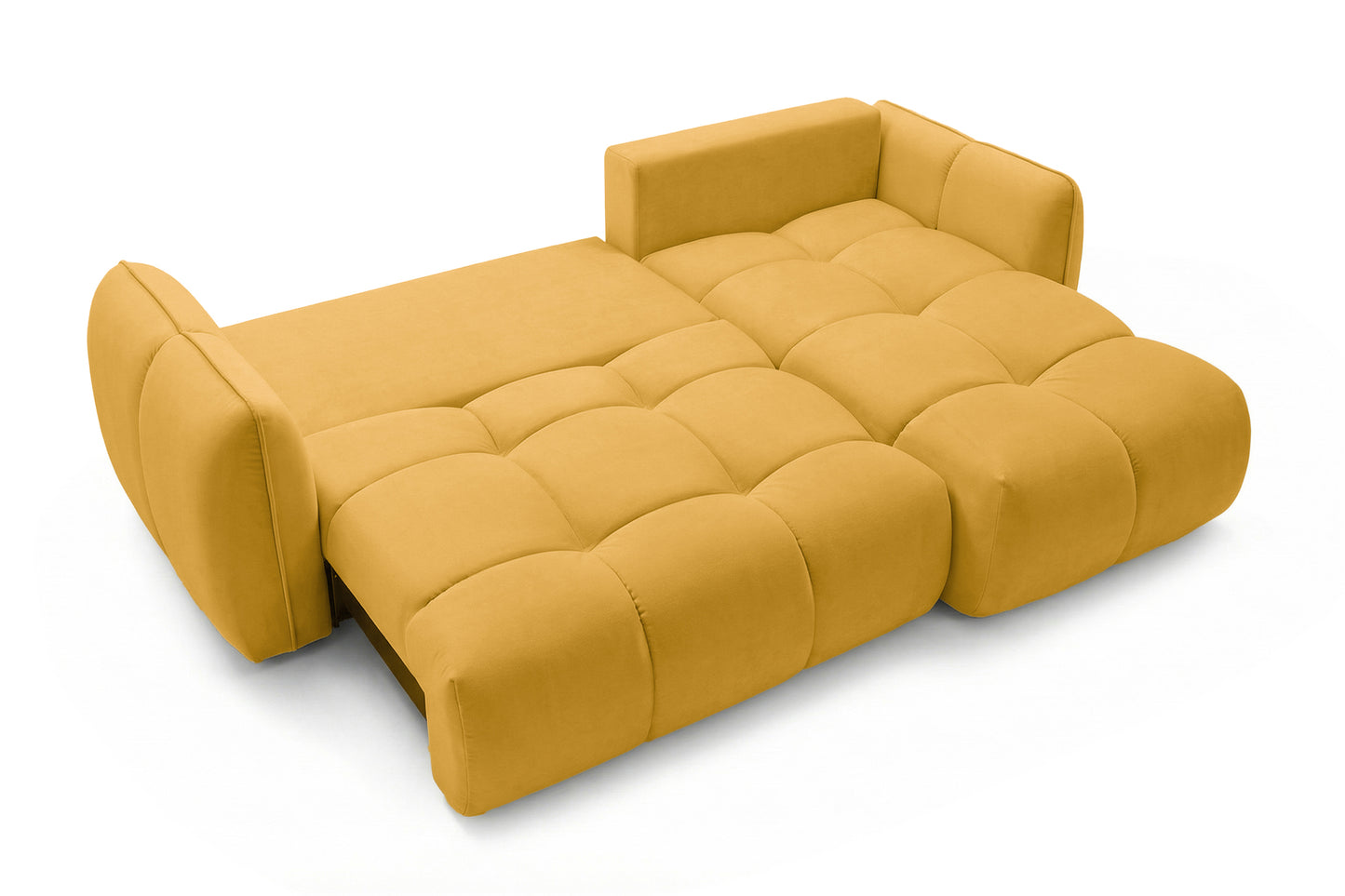Ecksofa BELVEO mit Schlaffunktion und Bettkasten L-Form Ausrichtung Rechts Stoff Bluvel 68 Gelb