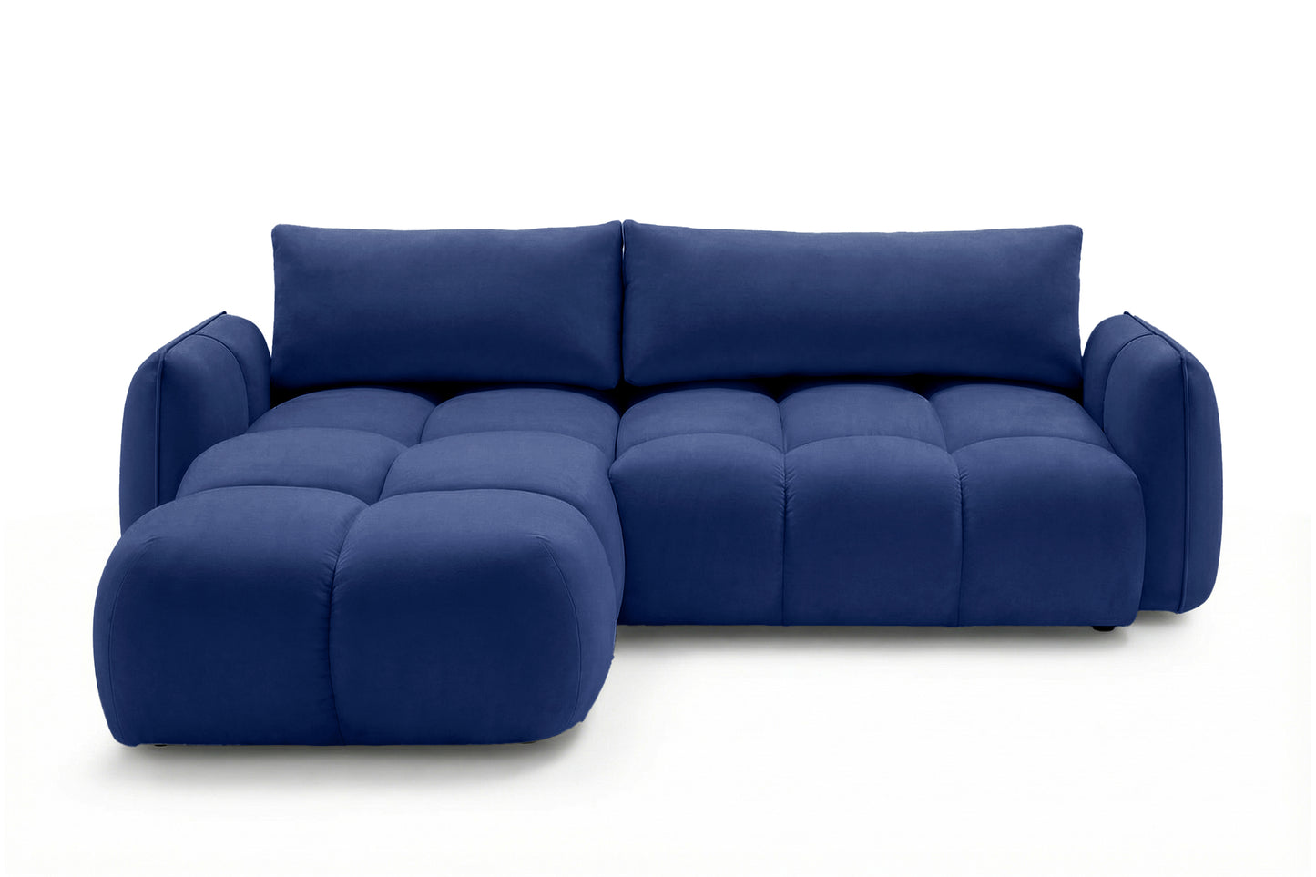 Ecksofa BELVEO mit Schlaffunktion und Bettkasten L-Form Ausrichtung Links Stoff Bluvel 86 Dunkelblau