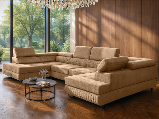 U-Form Schlafsofa Magnum Beige 345x202 cm – Flexibles Design ohne feste Seite