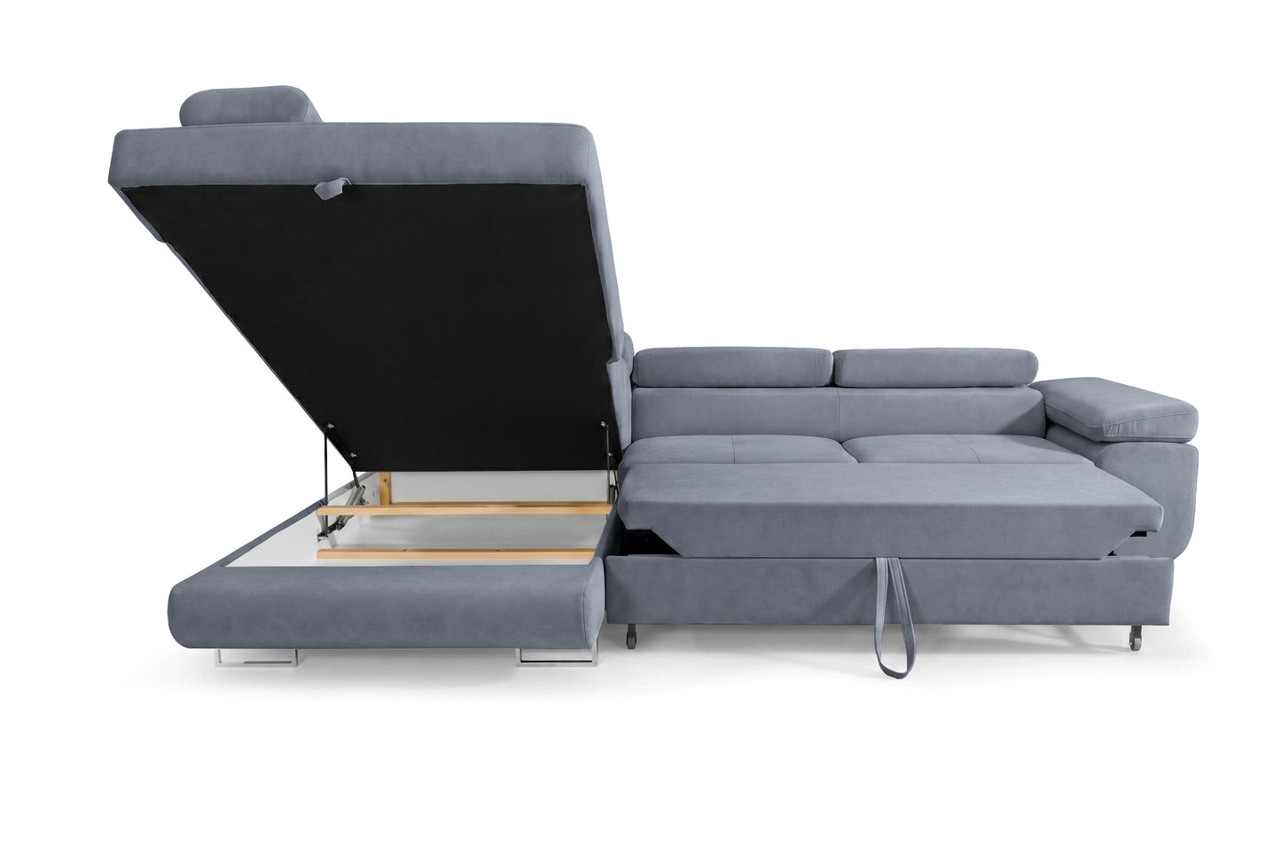 Ecksofa Luca L-Form Grau Stoff Element 23 Linke Ottomane mit Schlaffunktion & Bettkasten