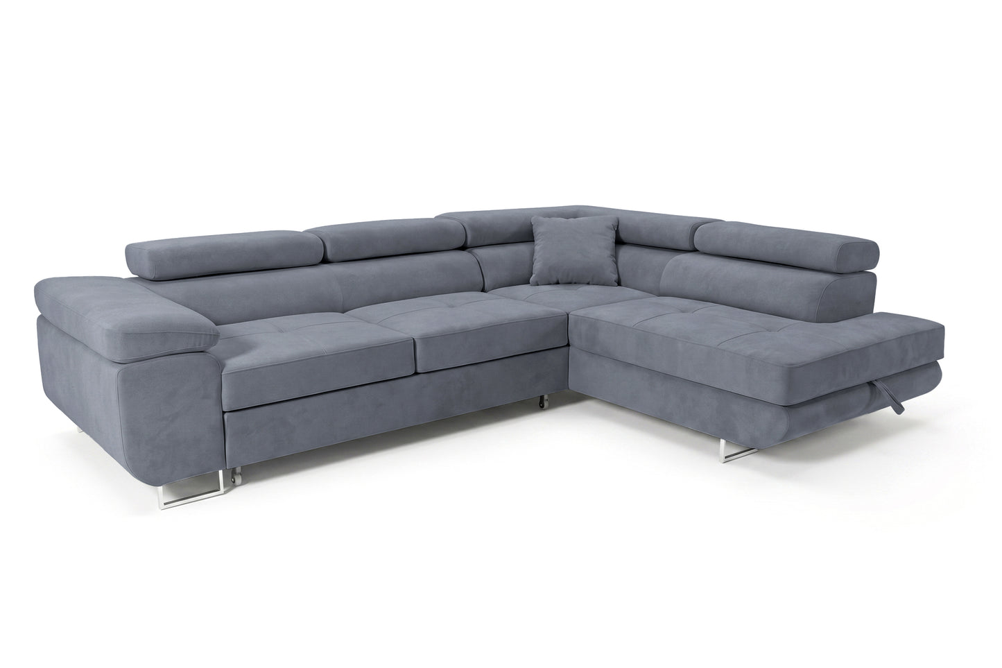 Ecksofa Luca L-Form Grau Stoff Element 23 rechte Ottomane mit Schlaffunktion & Bettkasten