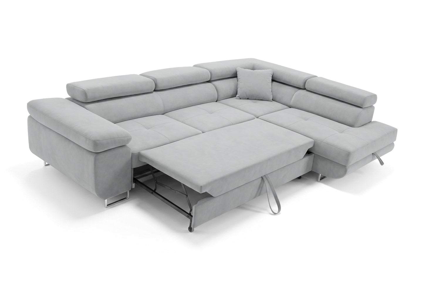 Ecksofa Luca L-Form Hellgrau Stoff Element 24 Rechte Ottomane mit Schlaffunktion & Bettkasten