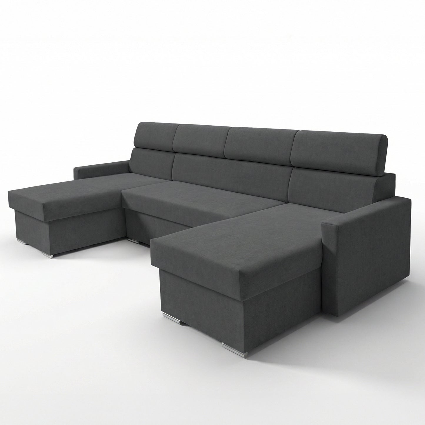Vega U Wohnlandschaft mit Schlaffunktion und 2 Bettkasten Ecksofa in U-Form Verstellbare Kopfstützen Samt-Stoff Best 305x151 cm (Graphit)