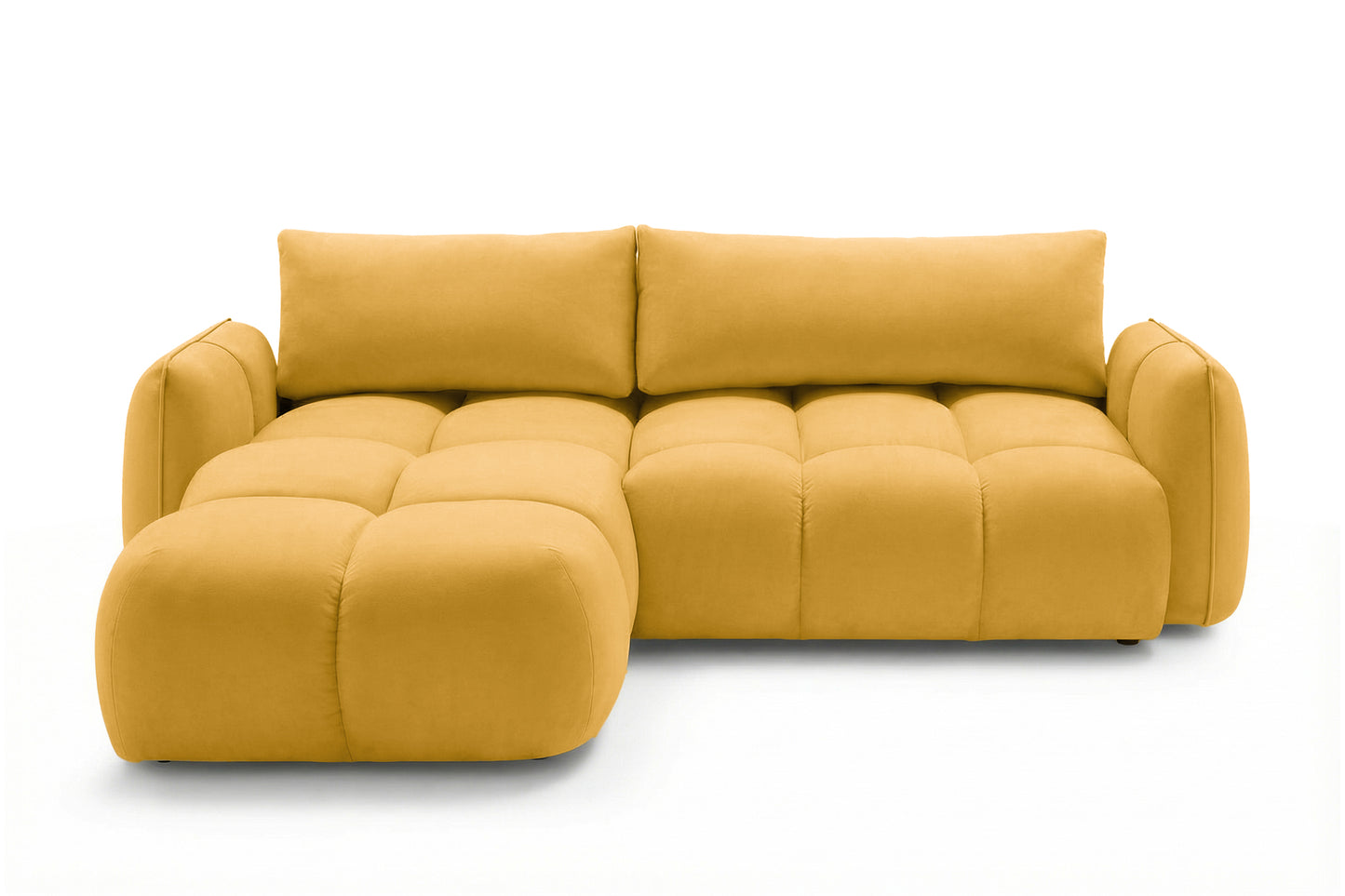 Ecksofa BELVEO mit Schlaffunktion und Bettkasten L-Form Ausrichtung Links Stoff Bluvel 68 Gelb