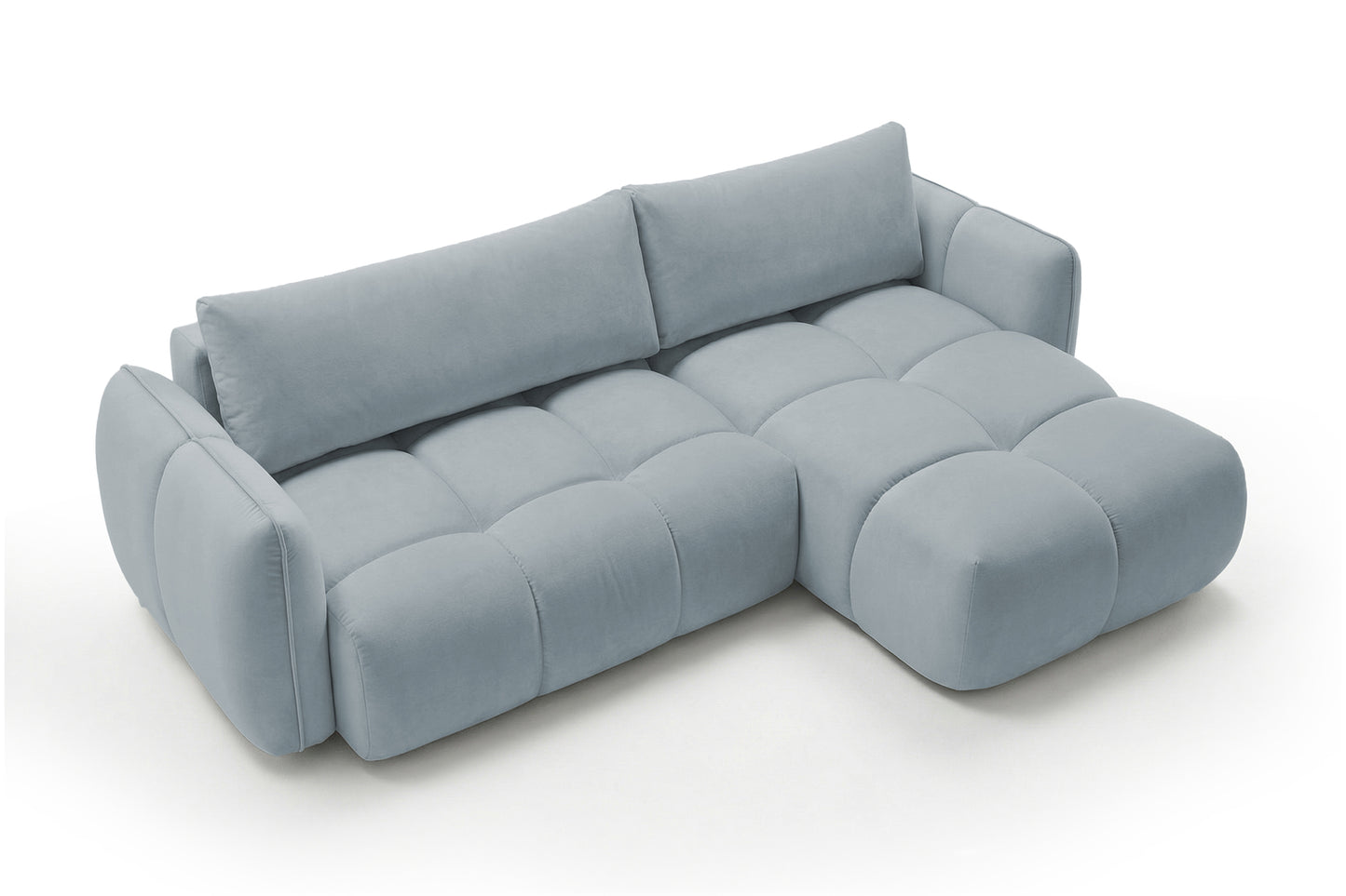 Ecksofa BELVEO mit Schlaffunktion und Bettkasten L-Form Ausrichtung Rechts Stoff Bluvel 06 Graublau