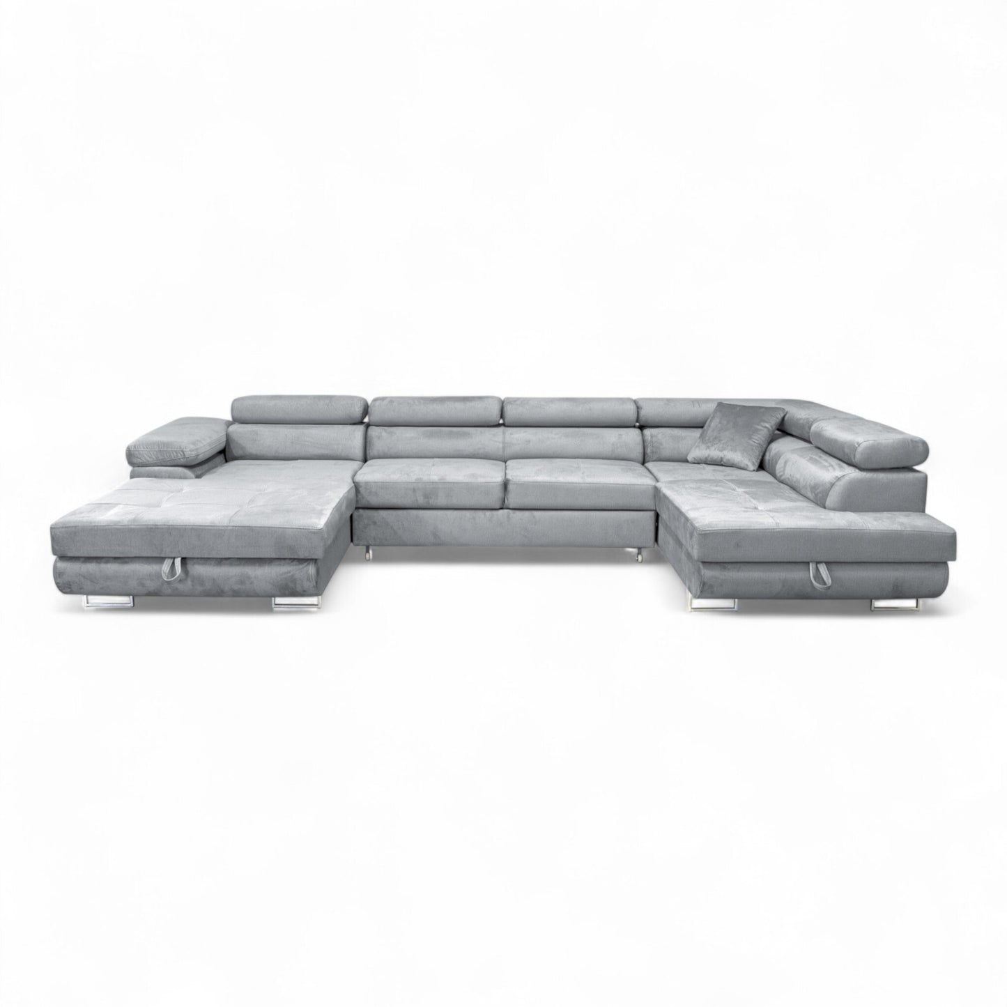 Sofiland Aller XXL U-förmiges Ecksofa rechts mit Schlaffunktion, Couchgarnitur mit 2 Bettkästen, Wohnzimmersofa Hellgrau MONOLITH 84, Sofa, Schlafsofa