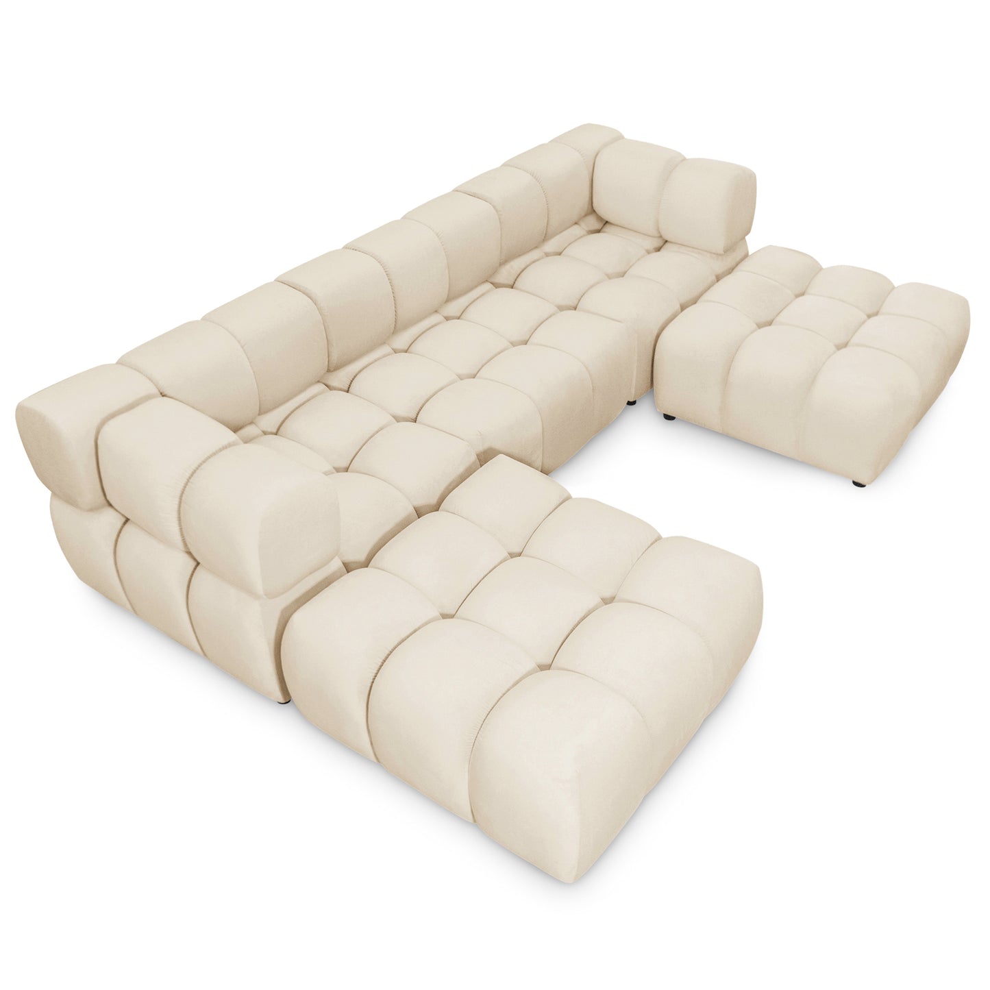 Exklusive Wohnlandschaft Tondo U 192x288 cm – Designer-Sofa Samt Bluvel 22 Beige – Modernes Bubble-Design & HR-Schaum Komfort