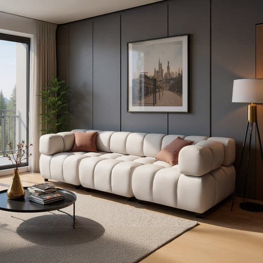 Tondo 4S Design Sofa Modulare Bubble Couch 4-Sitzer Samt Bluvel 22 Beige