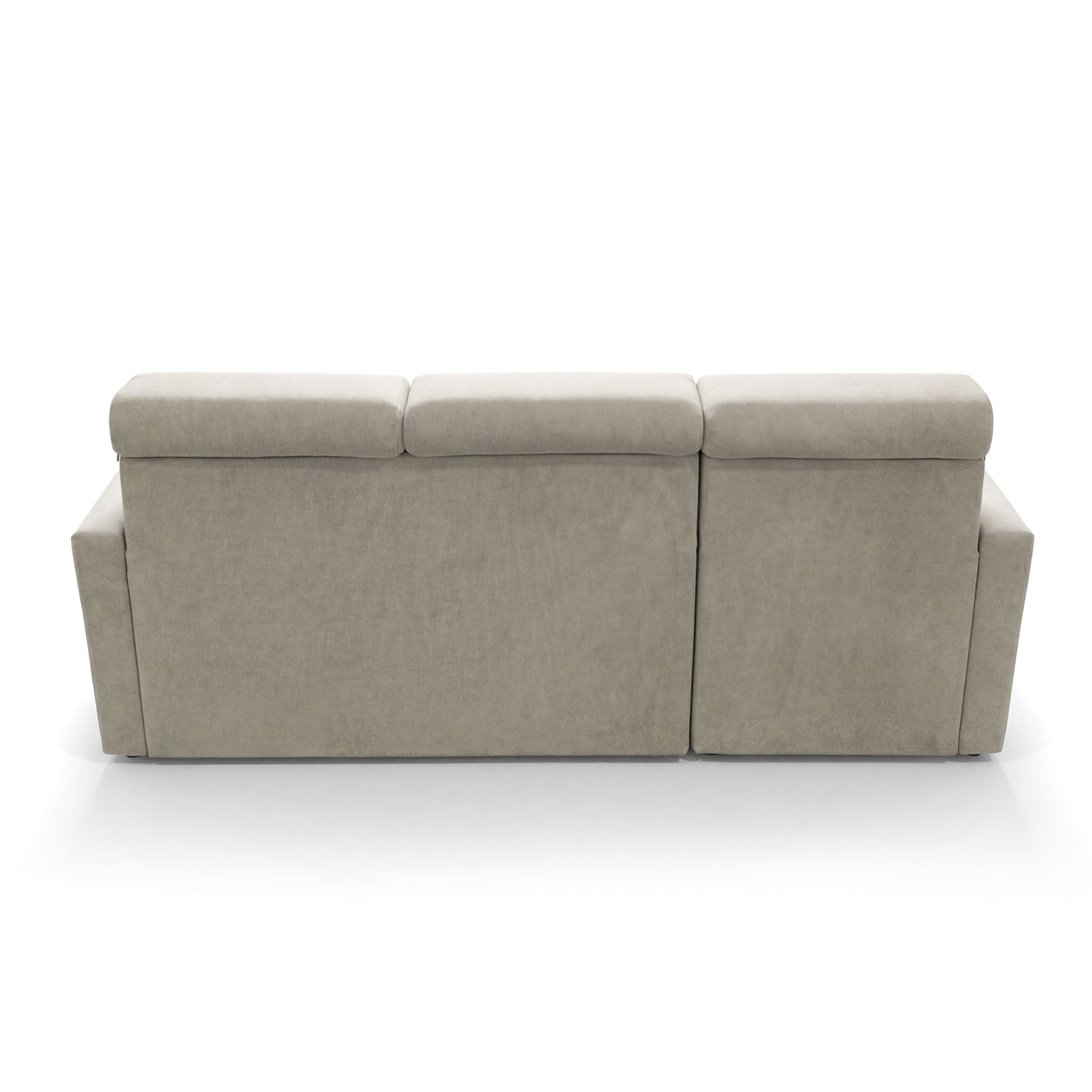 Ecksofa Vega L mit Schlaffunktion & Bettkasten – Samtstoff Best Hellbeige – Zero-Wall Design Wandbündig – L-Form Sofa Freistehend