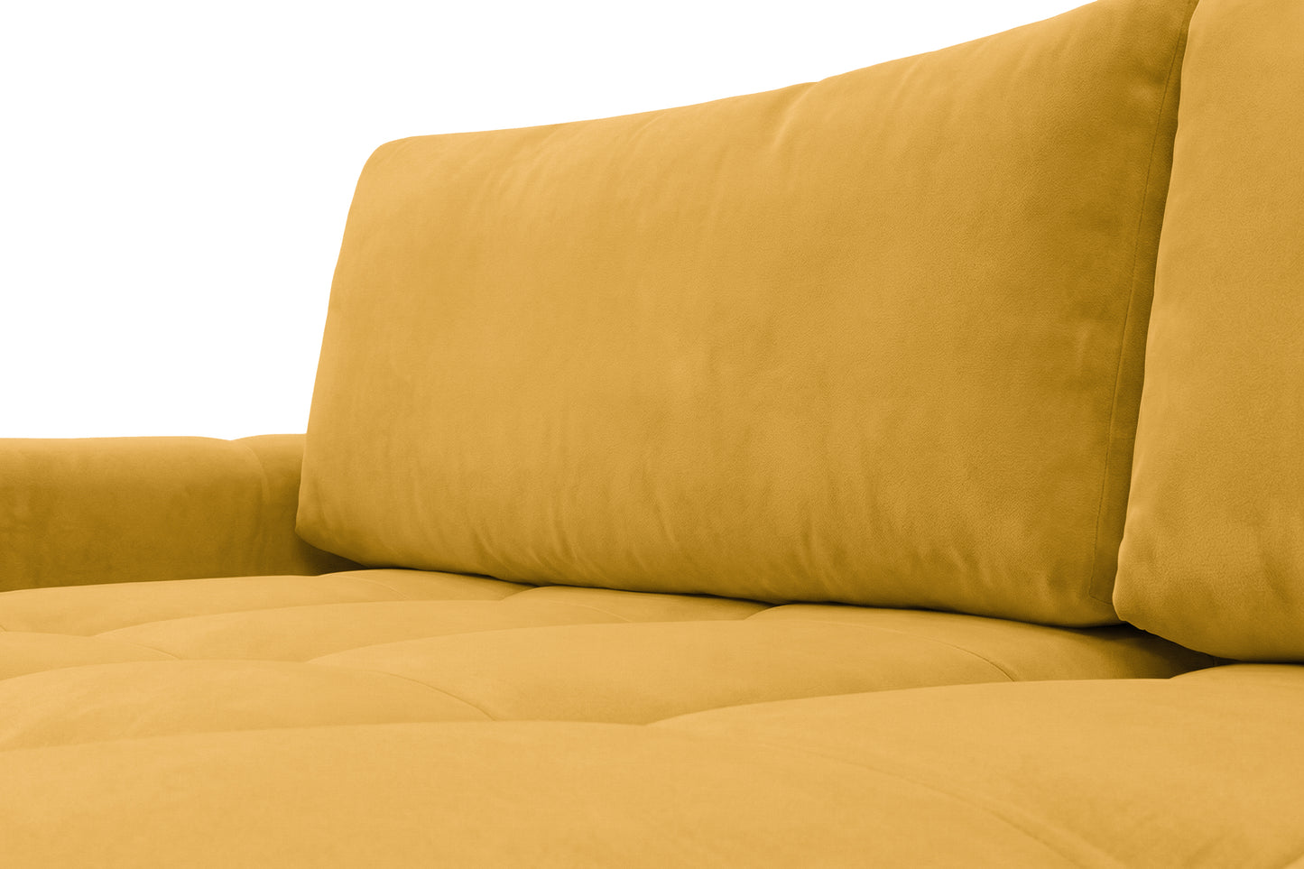 Ecksofa BELVEO mit Schlaffunktion und Bettkasten L-Form Ausrichtung Rechts Stoff Bluvel 68 Gelb