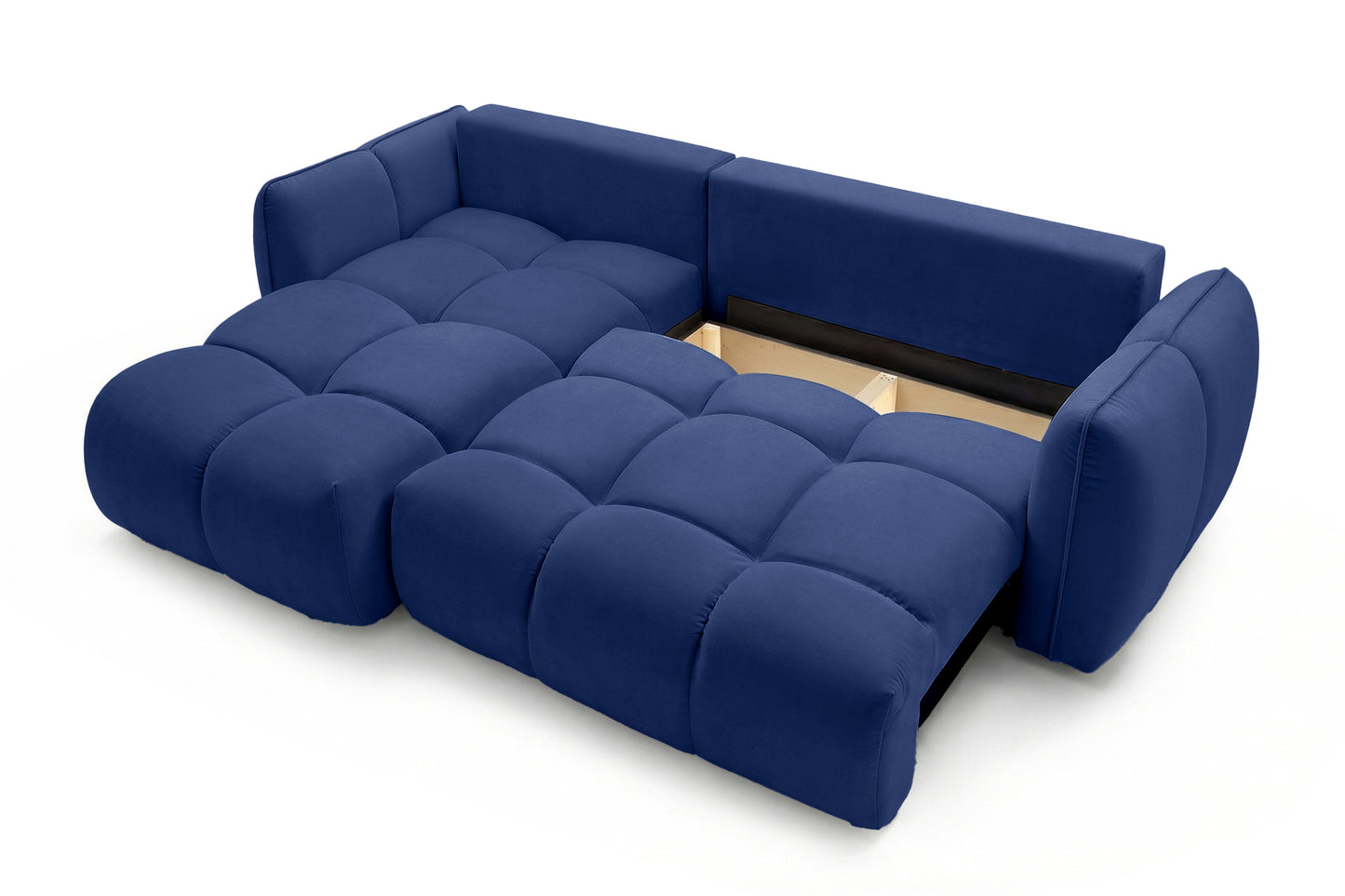 Ecksofa BELVEO mit Schlaffunktion und Bettkasten L-Form Ausrichtung Links Stoff Bluvel 86 Dunkelblau