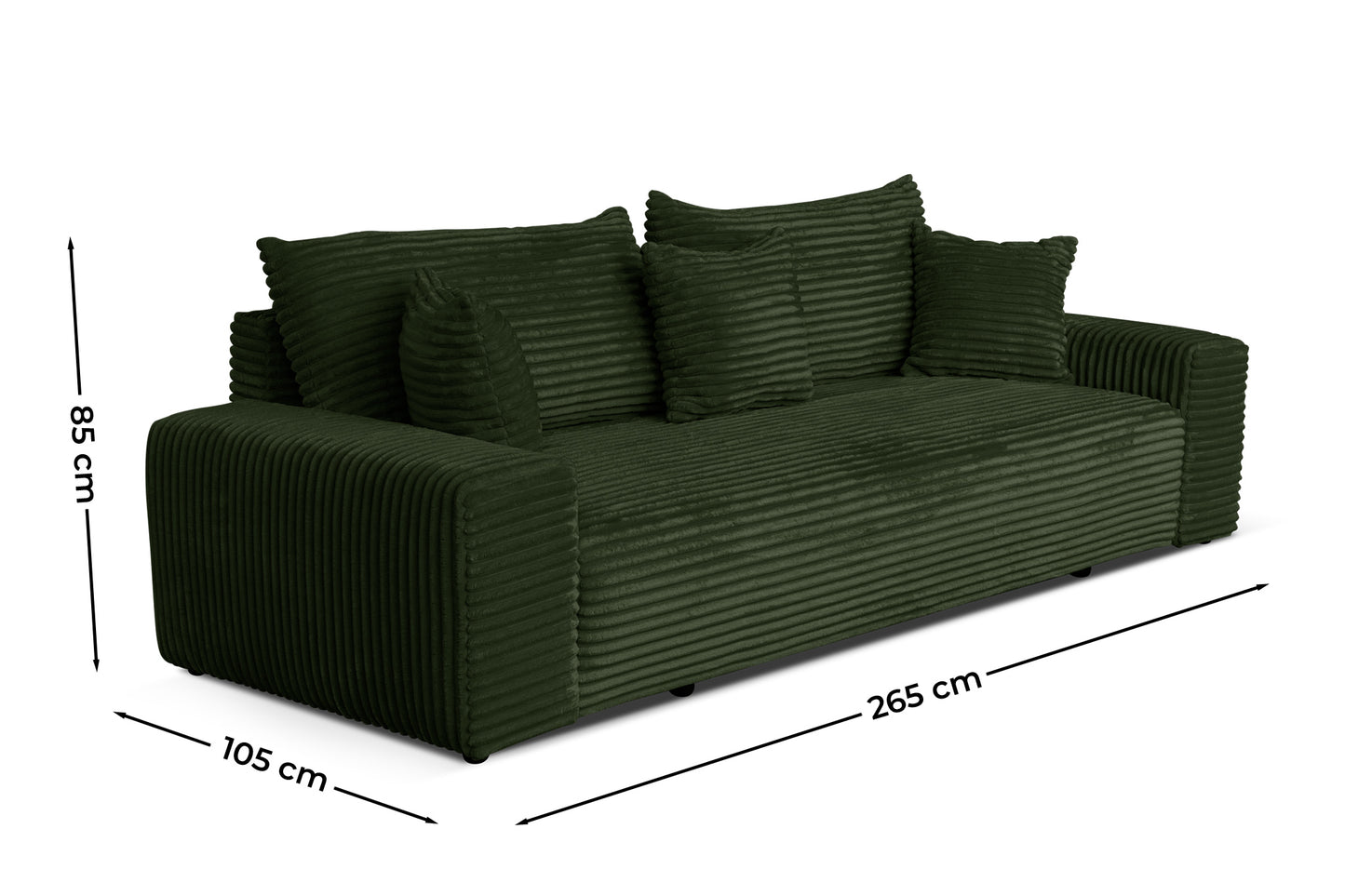 Sofa CORDO by Sofiland - Schlafsofa mit Bettkasten, Cord-Sofa 265x105 cm, Dunkelgrün 39