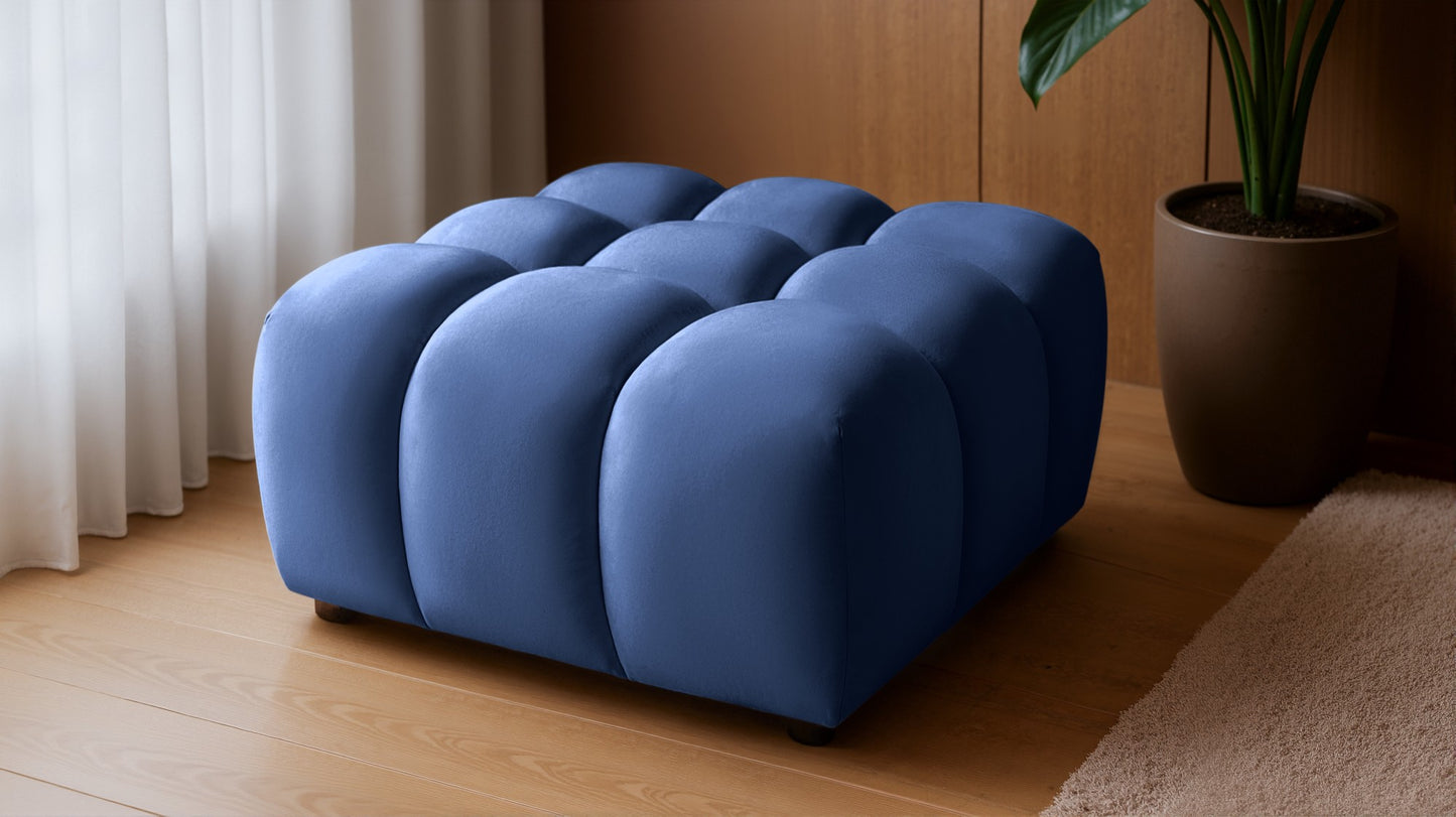 Design-Sitzpouf Tondo 96x96 cm – Luxus-Hocker Samt Bluvel 86 Dunkelblau – Moderner Bubble-Look – Premium Polsterhocker mit HR-Schaum
