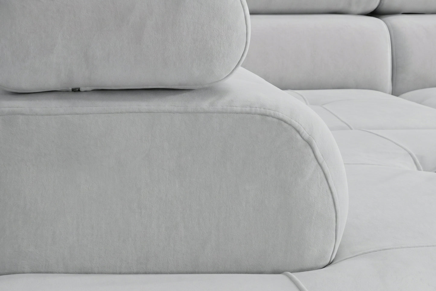Ecksofa Luca L-Form Hellgrau Stoff Element 24 Linke Ottomane mit Schlaffunktion & Bettkasten