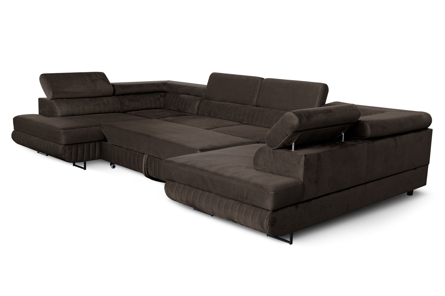 Großes U-förmiges Schlafsofa mit Bettkasten & Agmamito Element Bezug, Dunkelbraun Magnum U Sofiland