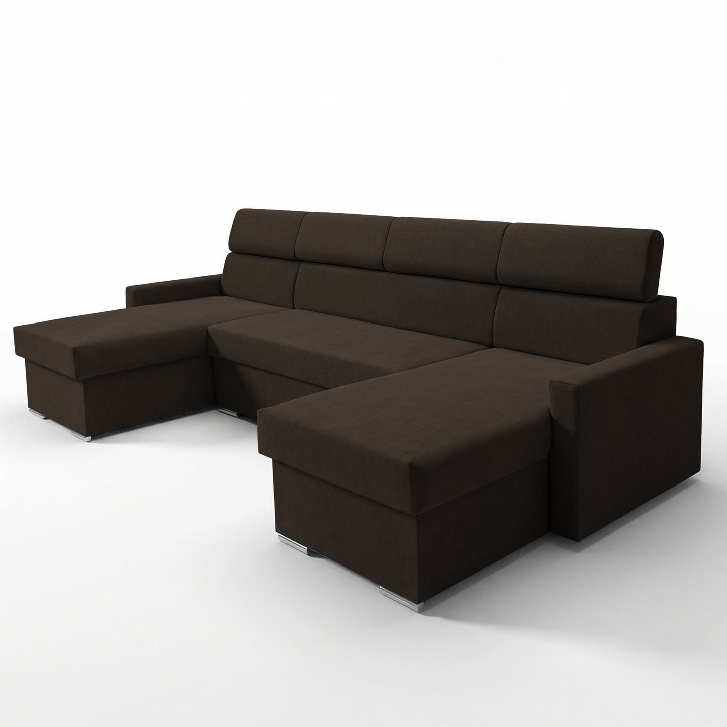 Vega U-Sofa nach Maß | Breite anpassbar | Schlaffunktion 2 Bettkästen U-Form verstellbare Kopfstützen Samtstoff Best 305x151 cm (Bronze)