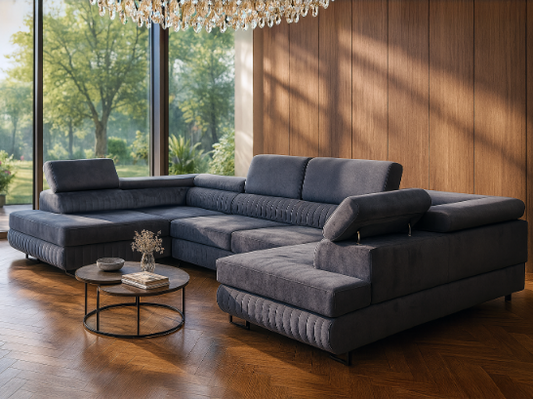 U-förmiges Schlafsofa Magnum Dunkelgrau 345x202 cm – Flexibles Design ohne feste Seite