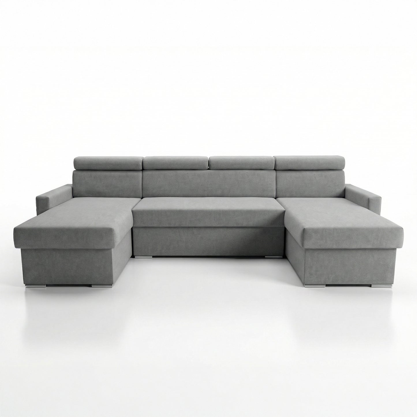 Vega U Ecksofa nach Maß | Breite anpassbar | Schlaffunktion 2 Bettkasten U-Form verstellbare Kopfstützen Samt-Stoff Best 305x151 cm (Stahlfarbe)
