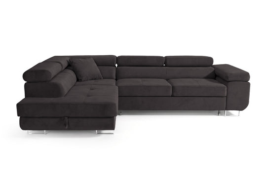 Ecksofa Luca L-Form Graphit Stoff Element 01 Linke Ottomane mit Schlaffunktion & Bettkasten