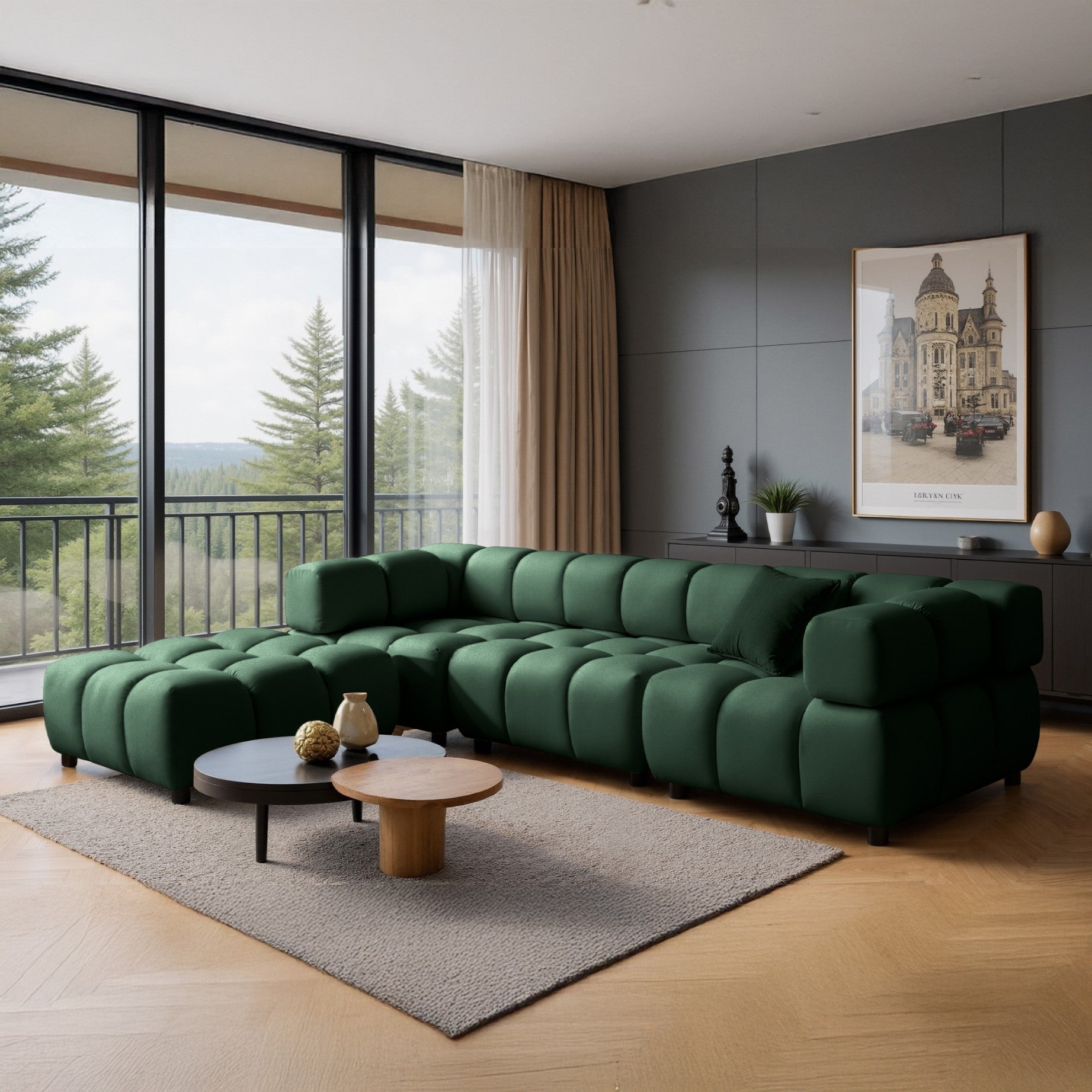 Ecksofa TONDO LC/RC 192x288cm Bluvel 78 Flaschengrün