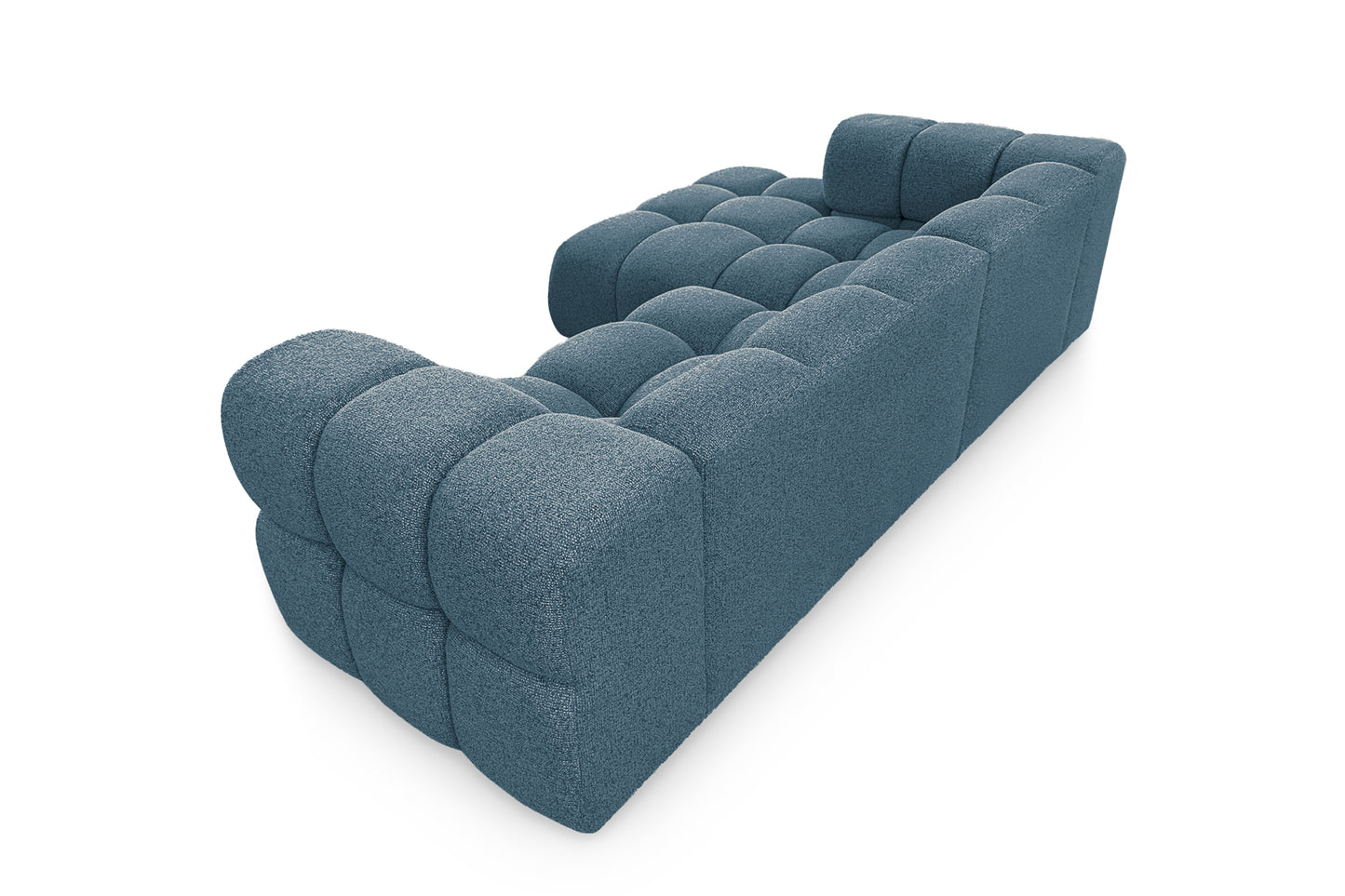 Ecksofa AVERRO 280x150 cm Puente 39 Petrolblau Ottomane Links – Modernes Bubble-Sofa mit weichem Chenille-Strukturstoff