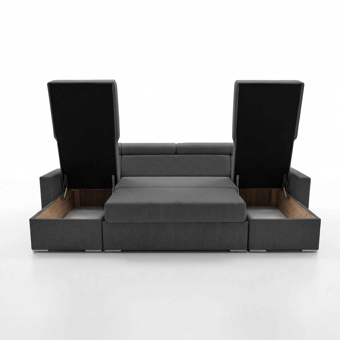 Vega U Wohnlandschaft mit Schlaffunktion und 2 Bettkasten Ecksofa in U-Form Verstellbare Kopfstützen Samt-Stoff Best 305x151 cm (Graphit)