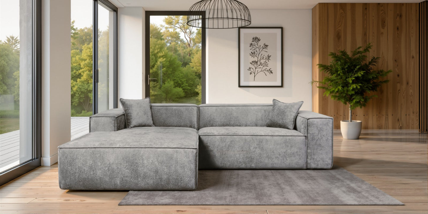 Design-Ecksofa Como LC/RC 192x270 cm – Luxus Lounge L-Form Perfect Harmony 82 Grau – Strukturstoff Modern & Robust