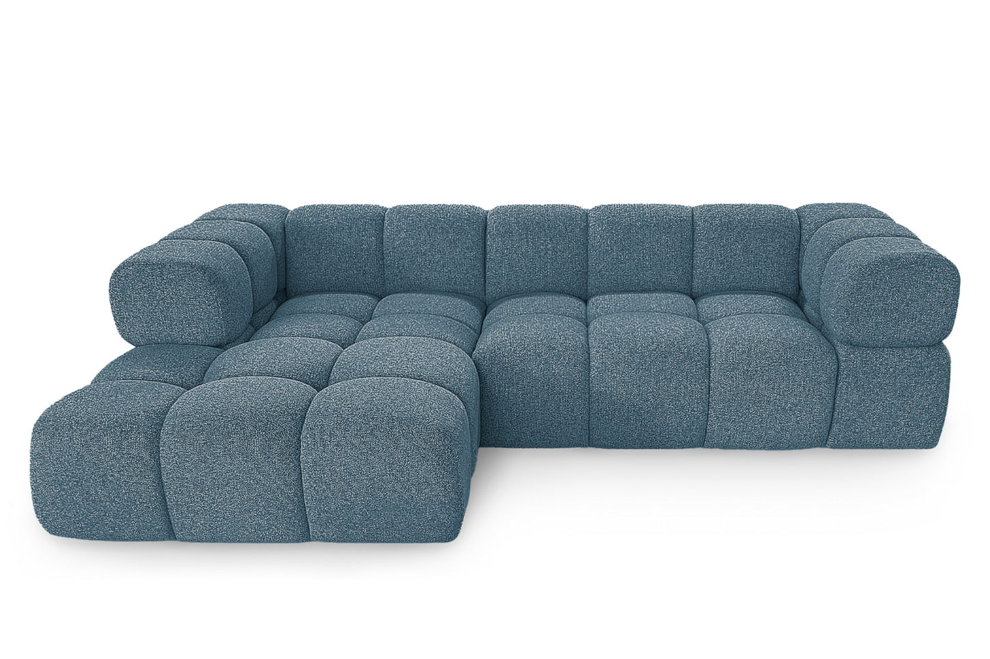 Ecksofa AVERRO 280x150 cm Puente 39 Petrolblau Ottomane Links – Modernes Bubble-Sofa mit weichem Chenille-Strukturstoff