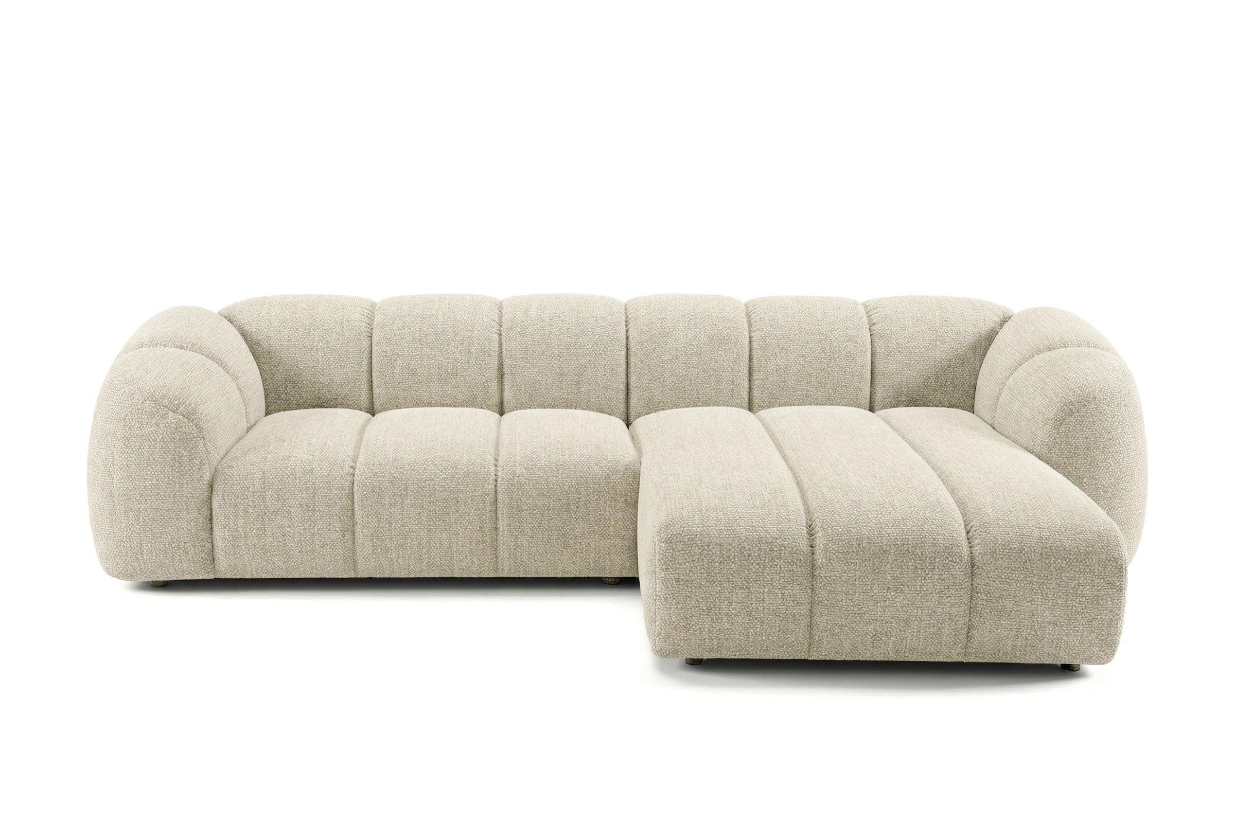 Mali Design Ecksofa 280x150 cm | L-förmiges Sofa aus hochwertigem Puente-Strukturstoff |03 Cremeweiß| Ottomane rechts