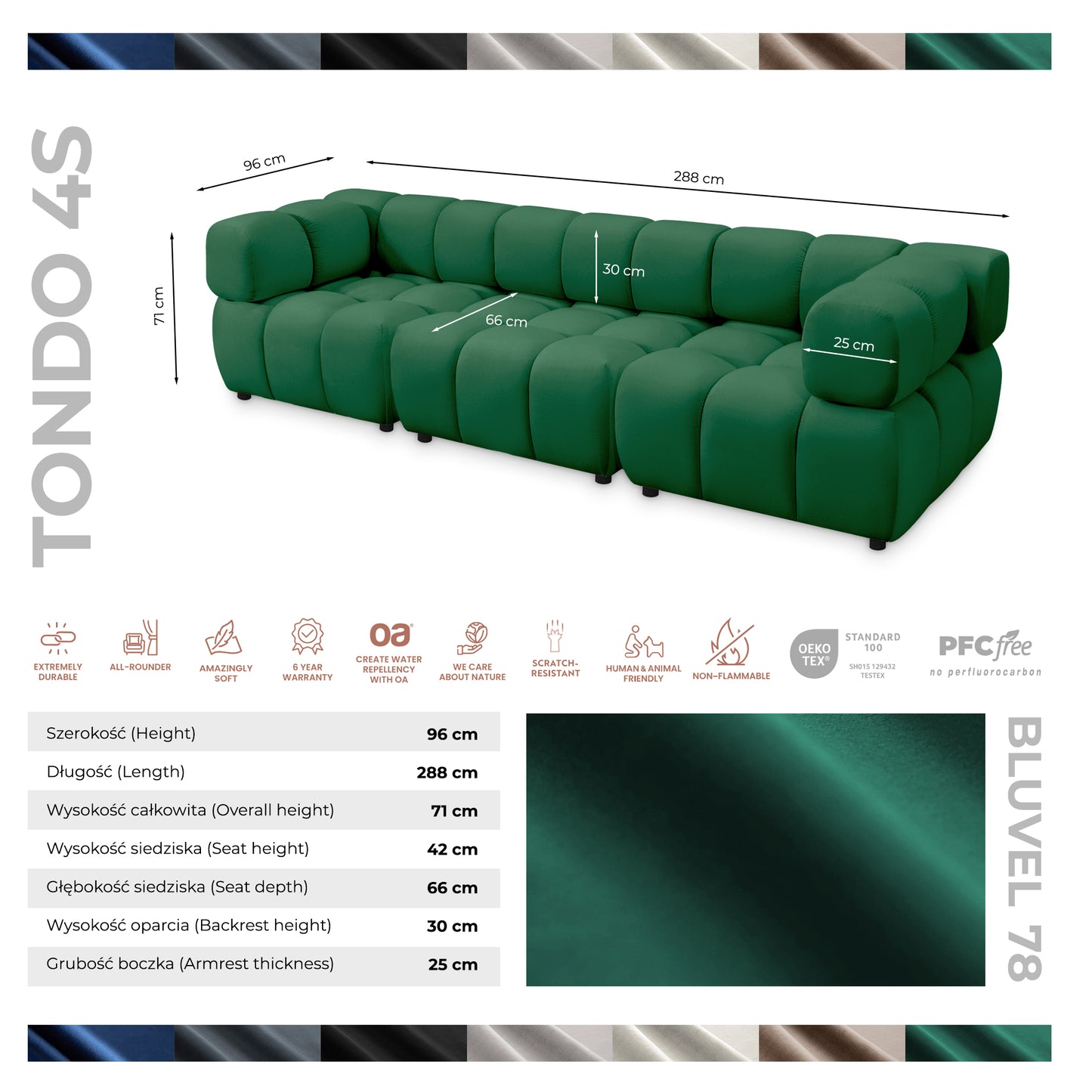 Tondo 4S Design Sofa Modulares Bubble Couch 4-Sitzer Samt Bluvel 78 Grün