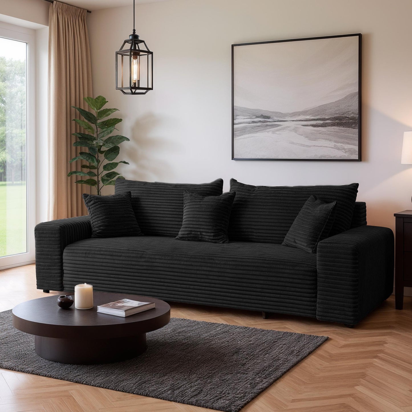 Sofa CORDO von Sofiland - Schlafsofa mit Bettkasten, Cord-Sofa 265x105 cm, Schwarz