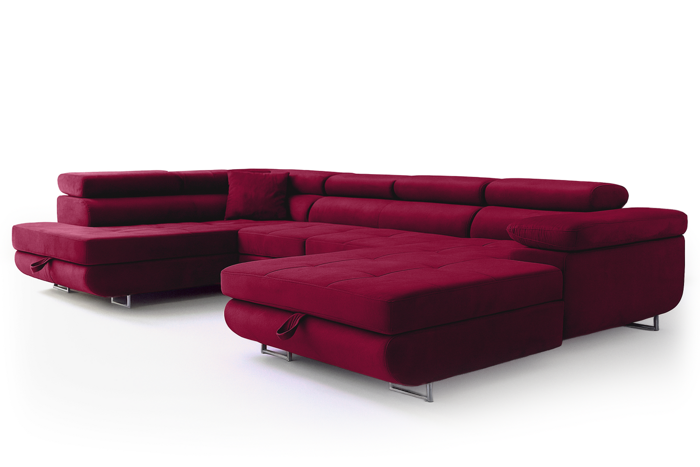 Wohnlandschaft Aller U Monolith XXL-Ecksofa mit Schlaffunktion und zwei Bettkästen in Rot, linke Seite
