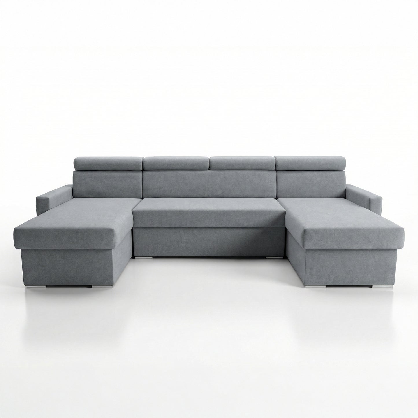 Vega U-Ecksofa nach Maß | Breite anpassbar | Schlaffunktion 2 Bettkästen U-Form verstellbare Kopfstützen Samtstoff Best 305x151 cm (Grau)