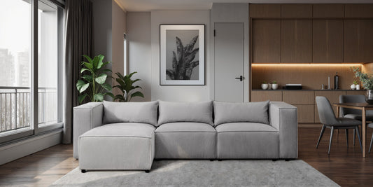 Ecksofa MODULO 290x185 cm Modulsofa Lincoln 86 Grau – Modernes Design mit weichem Breitcord-Stoff