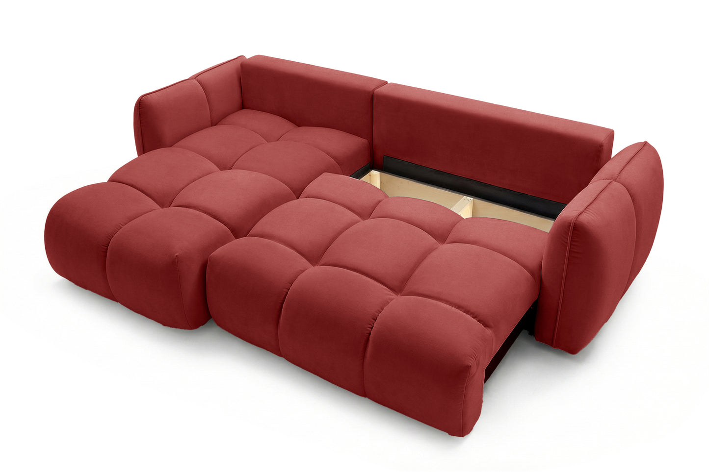 Ecksofa BELVEO mit Schlaffunktion und Bettkasten L-Form Ausrichtung Links Stoff Bluvel 59 Rot