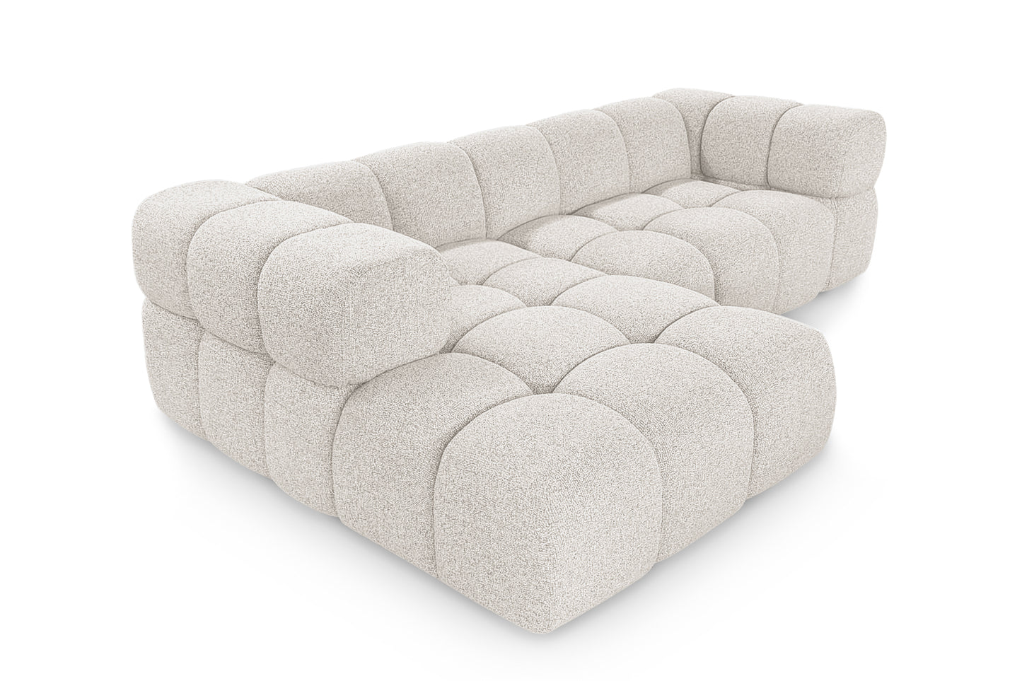 Ecksofa AVERRO 280x150 cm Puente 09 Beigegrau Ottomane links – Modernes Bubble-Sofa mit weichem Chenille-Strukturstoff