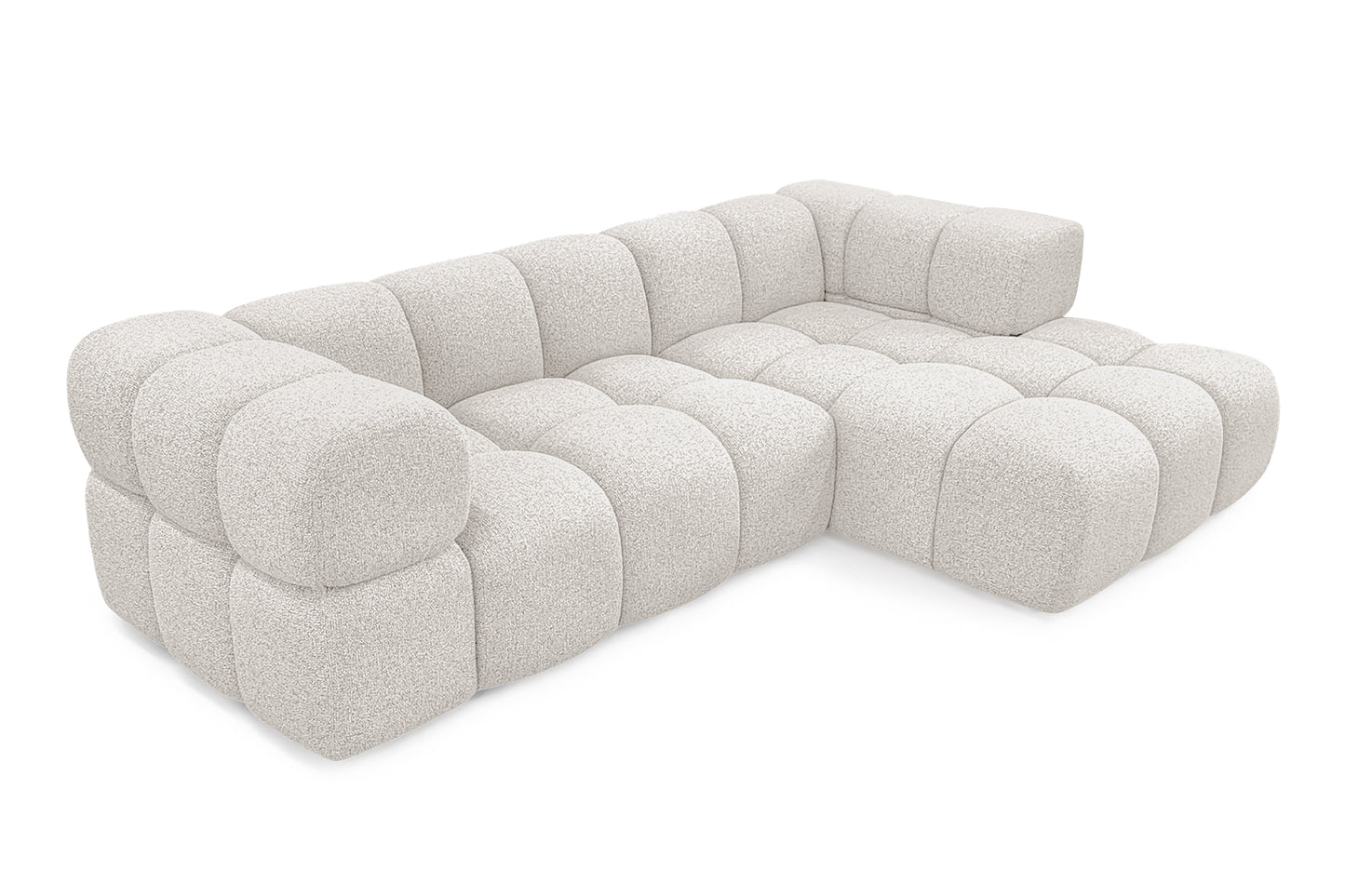 Ecksofa AVERRO 280x150 cm Puente 09 Beige-Grau Ottomane RECHTS – Modernes Bubble-Sofa mit weichem Chenille-Strukturstoff