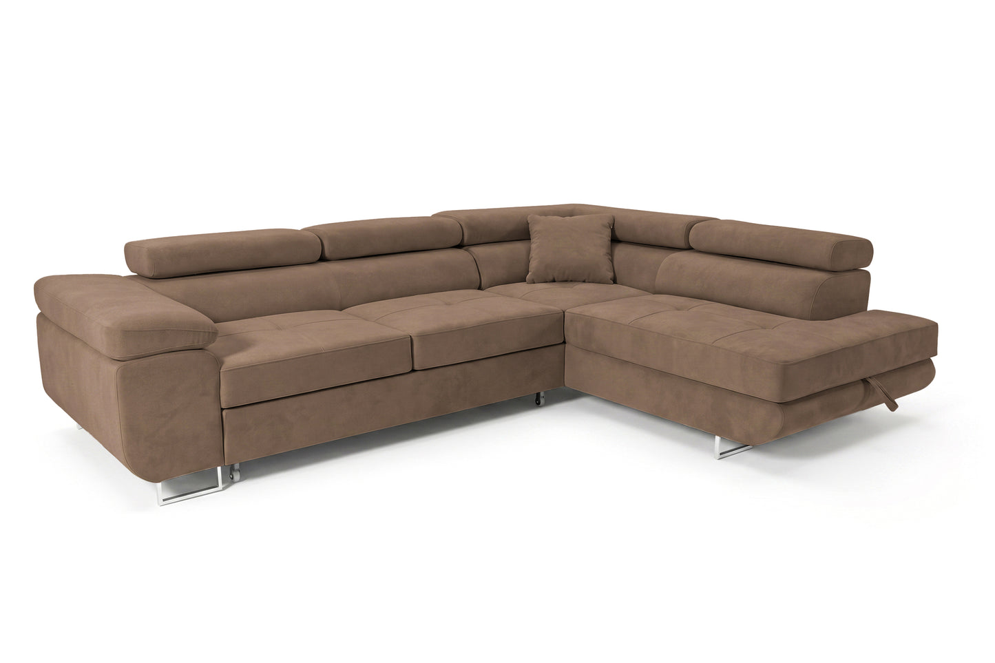 Ecksofa Luca L-Form Braun Stoff Element 05 Ottomane rechts mit Schlaffunktion & Bettkasten