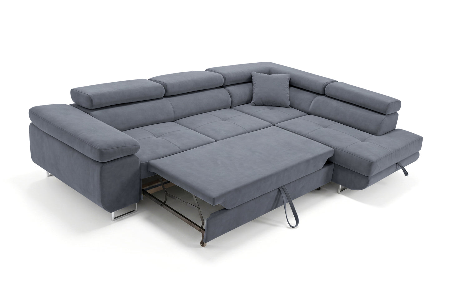 Ecksofa Luca L-Form Grau Stoff Element 23 rechte Ottomane mit Schlaffunktion & Bettkasten