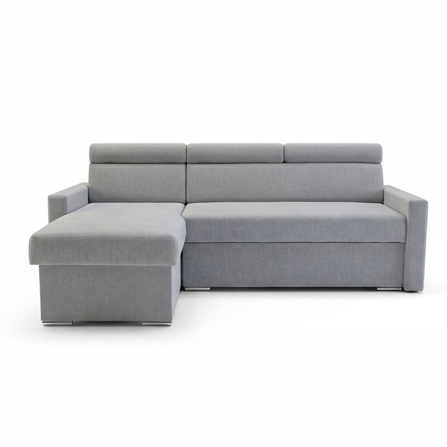 Ecksofa Vega L mit Schlaffunktion & Bettkasten – Samtstoff Best Stahlfarbe – Zero-Wall Design Wandbündig – L-Form Sofa Freistehend