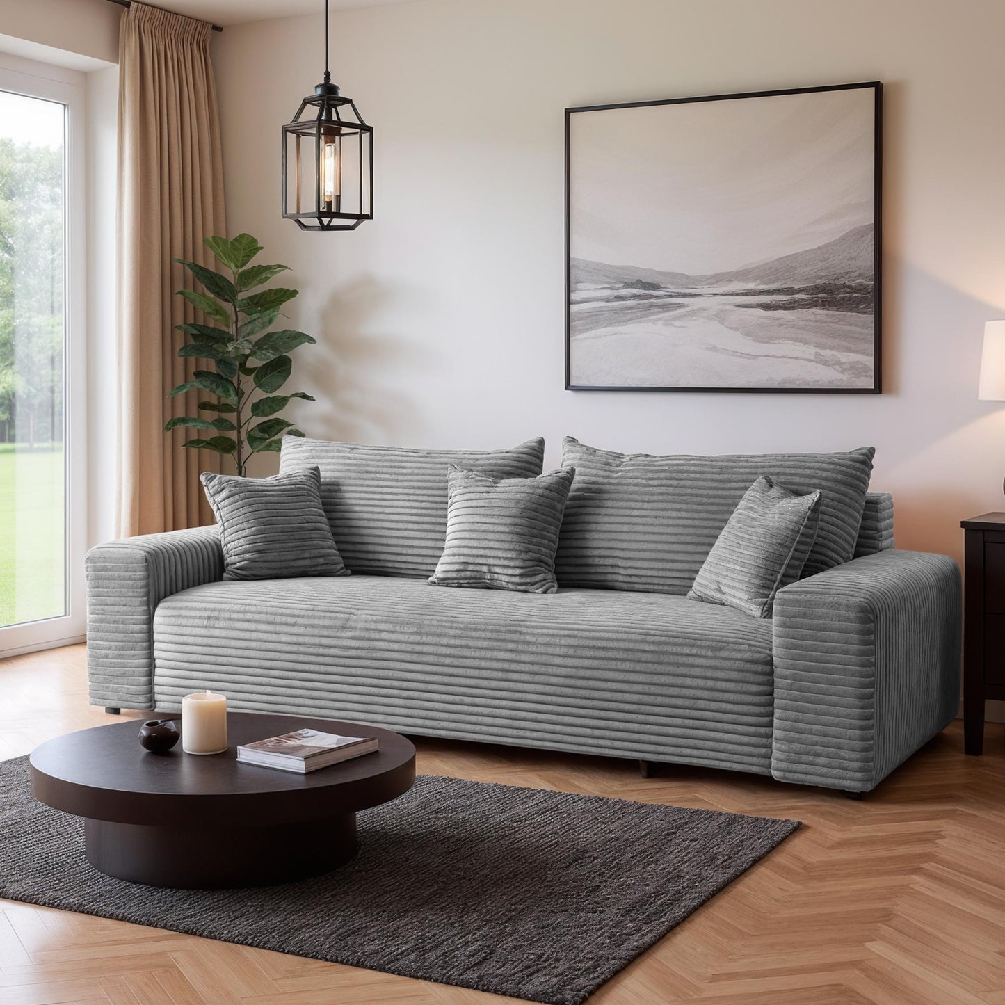 3-Sitzer-Schlafsofa 265 × 105 cm hellgrau mit Stauraum, Stoff: hellgrauer Cord – Cordo