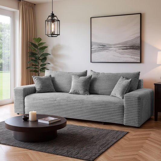 3-Sitzer-Schlafsofa 265 × 105 cm hellgrau mit Stauraum, Stoff: hellgrauer Cord – Cordo