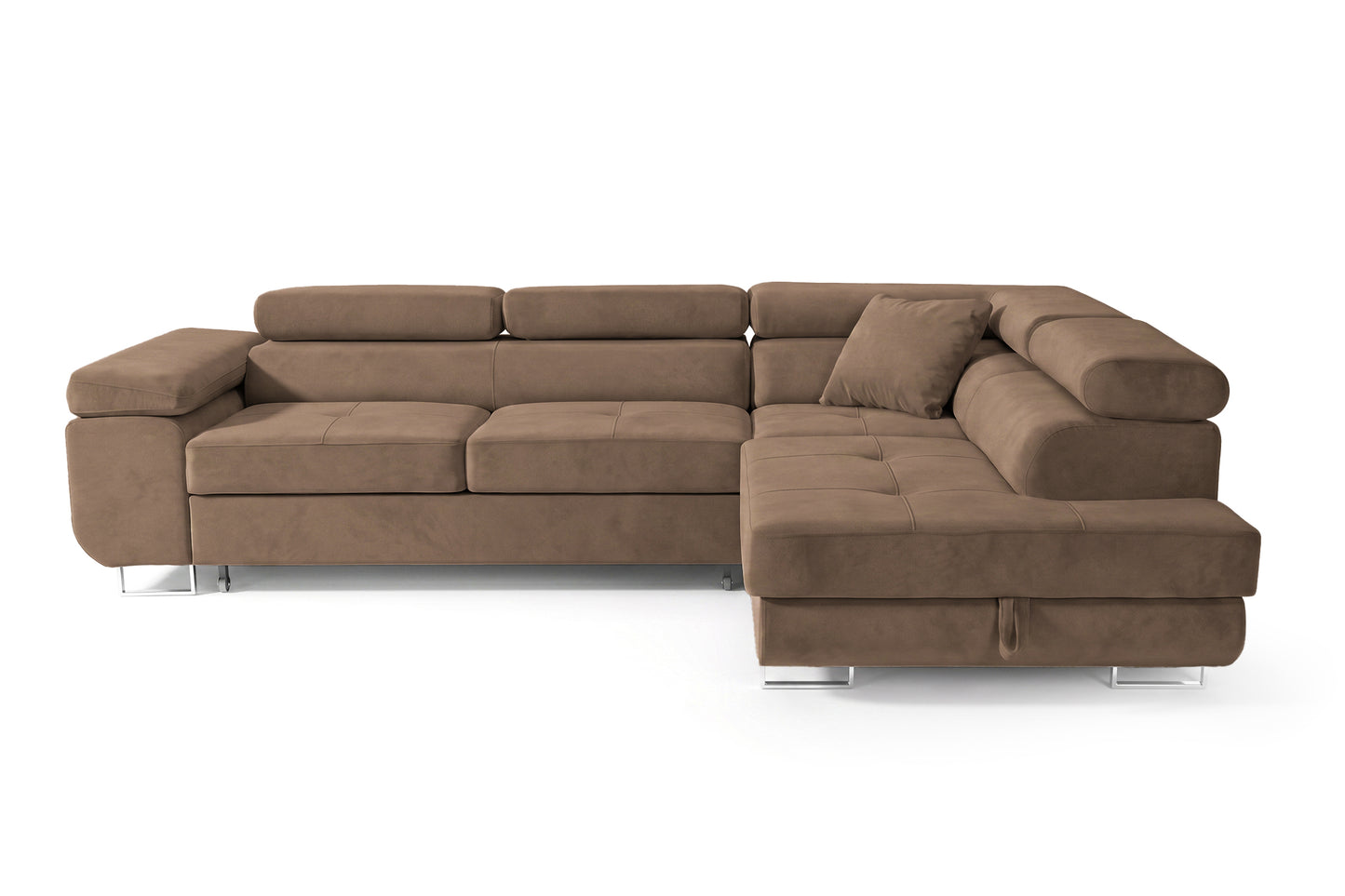 Ecksofa Luca L-Form Braun Stoff Element 05 Ottomane rechts mit Schlaffunktion & Bettkasten