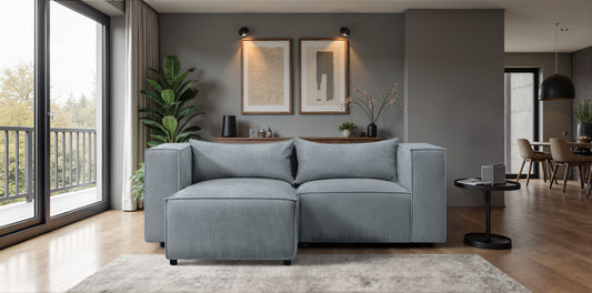 Ecksofa MODULO 210x185 cm Modulsofa Lincoln 85 Graublau – Kompaktes Design mit weichem Breitcord-Stoff