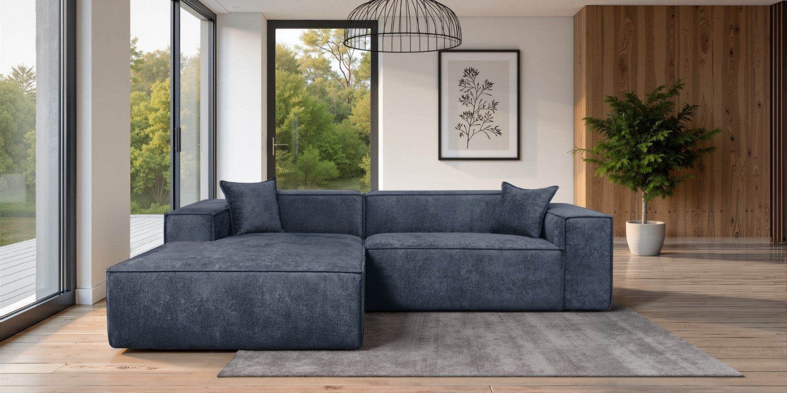 Design Ecksofa Como LC/RC 192x270 cm – Luxus Lounge L-Form Perfect Harmony 77 Marineblau – Strukturstoff Modern & Robust
