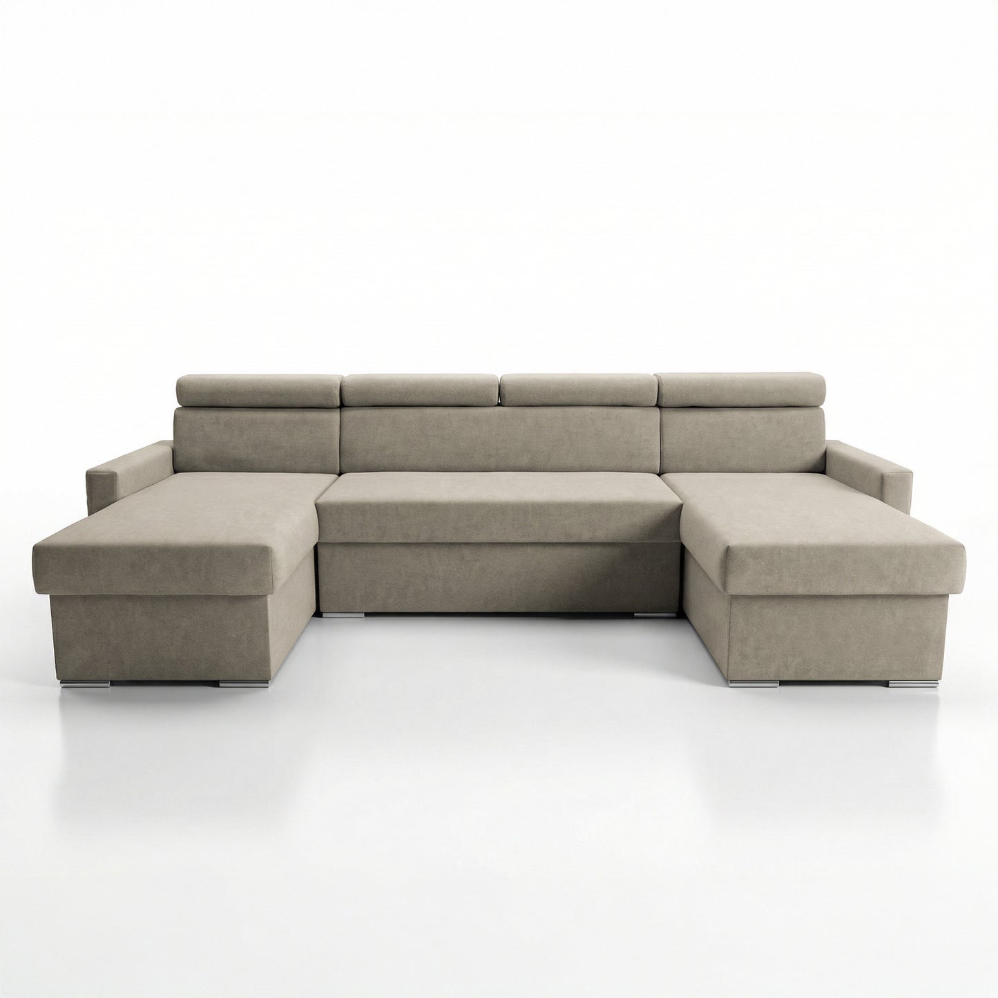 Vega U Wohnlandschaft mit Schlaffunktion und 2 Bettkästen Ecksofa in U-Form Verstellbare Kopfstützen Samtstoff Best 305x151 cm (Beige)