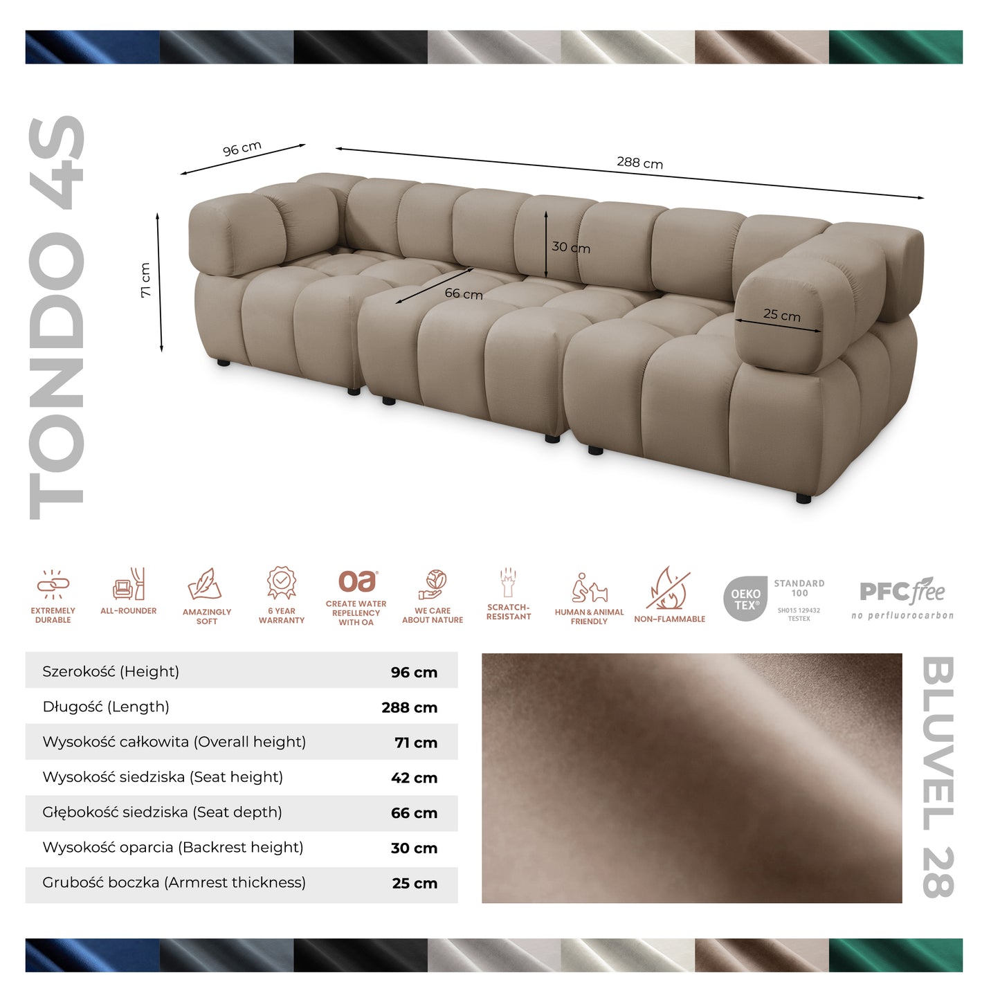 Tondo 4S Design Sofa Modulare Bubble Couch 4-Sitzer Samt Bluvel 28 Dunkelbeige
