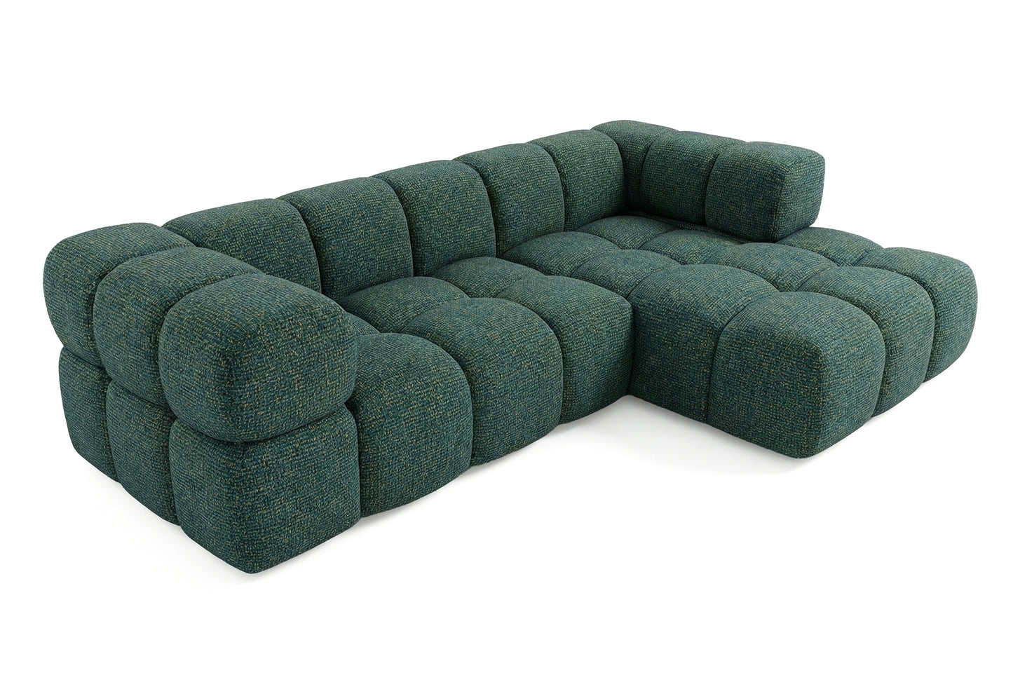 Ecksofa AVERRO 280x150 cm Puente 37 Dunkelgrün Ottomane RECHTS – Modernes Bubble-Sofa mit weichem Chenille-Strukturstoff