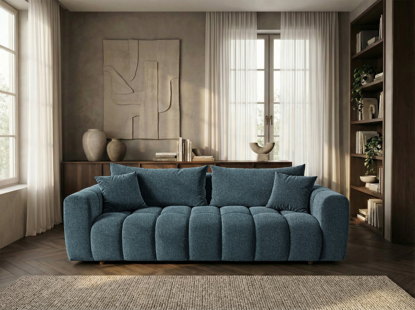 Schlafsofa COSMO 240cm HR-Schaum Strukturstoff Puente 39 Petrolblau