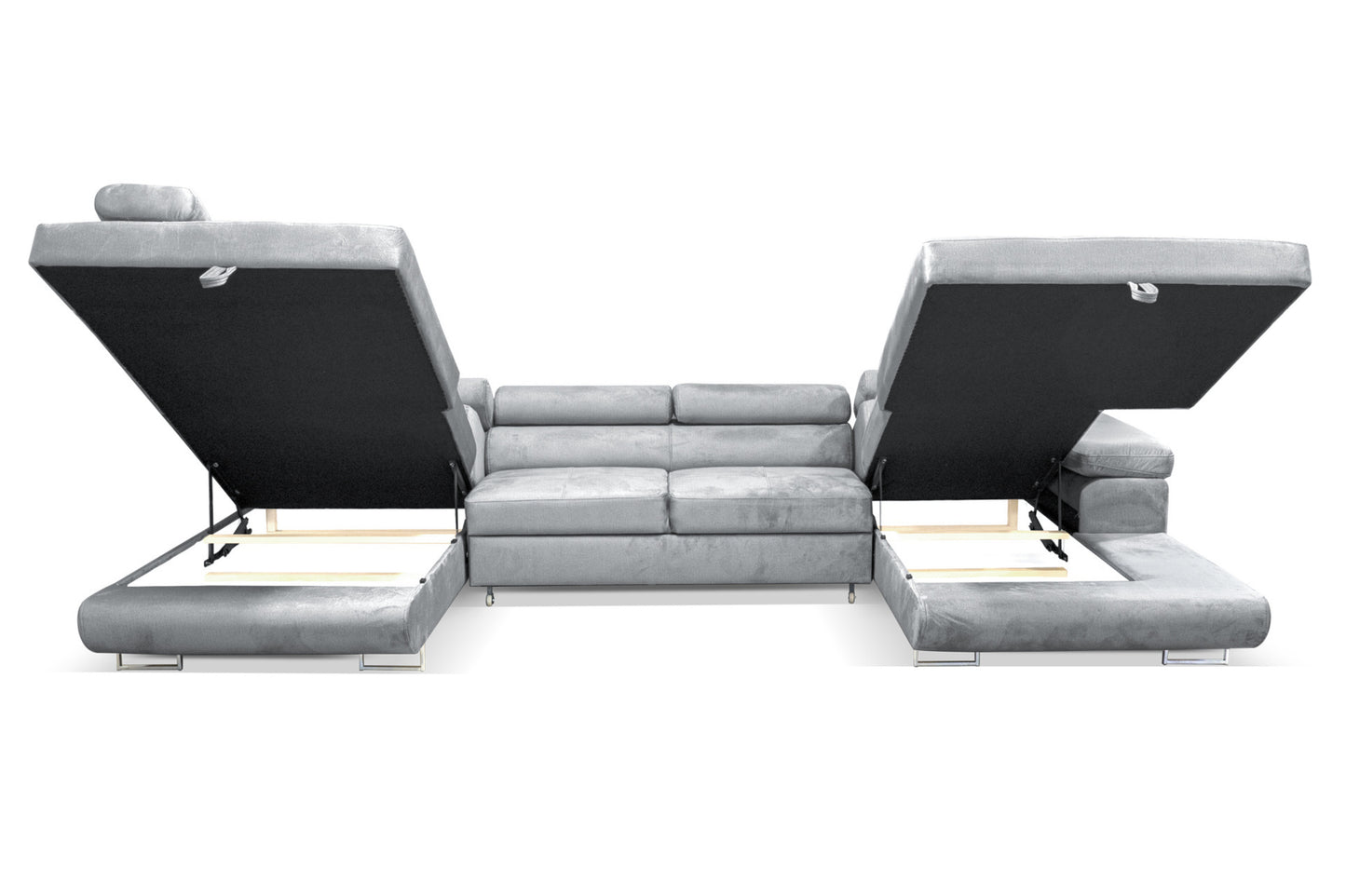 Sofiland Aller XXL U-Form Ecksofa links mit Schlaffunktion, Couchgarnitur mit 2 Bettkästen, Wohnzimmersofa Hellgrau MONOLITH 84, Sofa, Bettsofa, Couch
